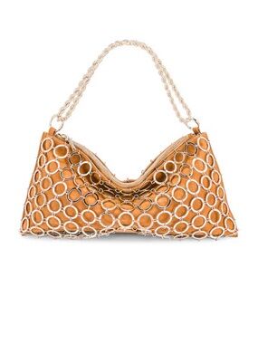 Cult Gaia Hera Chain Mini Shoulder Bag in Camel with Gold Rings